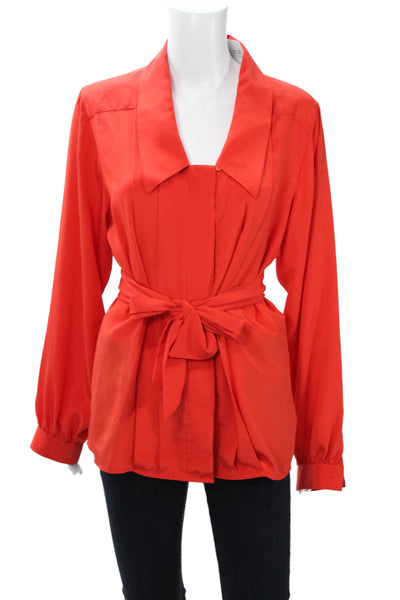 Regina Porter Women Collared Long Sleeve Red Blouse Polyester 80s Size 14