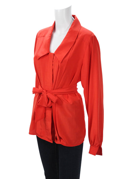 Regina Porter Women Collared Long Sleeve Red Blouse Polyester 80s Size 14