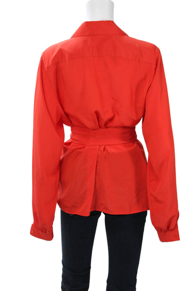 Regina Porter Women Collared Long Sleeve Red Blouse Polyester 80s Size 14