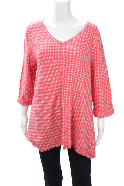 Habitat Women Bohemian Tunic V-Neck Cotton 3/4 Sleeve Pink Fall Size M
