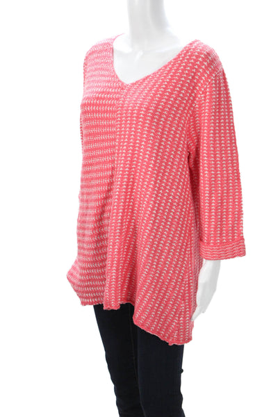 Habitat Women Bohemian Tunic V-Neck Cotton 3/4 Sleeve Pink Fall Size M