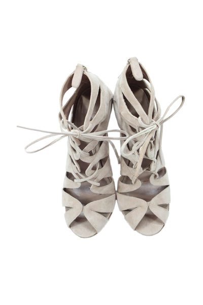 Delman Womens Leather Open Toe Strappy Heels Shoes Light Brown Size 7M