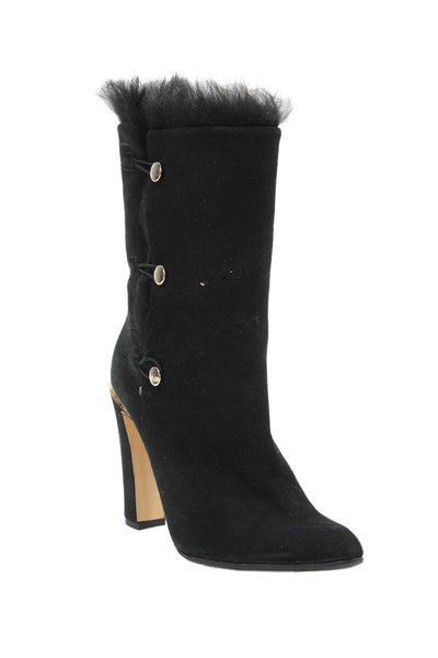Delman Womens Suede Fuzzy Lined High Heels Ankle Boots Shoes Black Size 7.5M