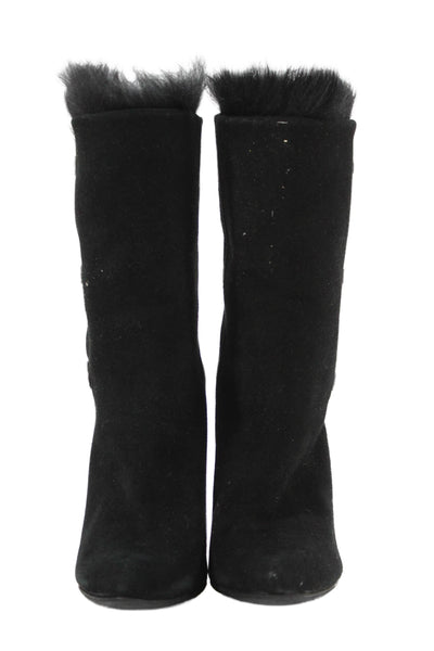 Delman Womens Suede Fuzzy Lined High Heels Ankle Boots Shoes Black Size 7.5M