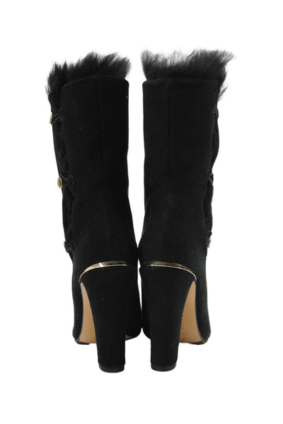 Delman Womens Suede Fuzzy Lined High Heels Ankle Boots Shoes Black Size 7.5M