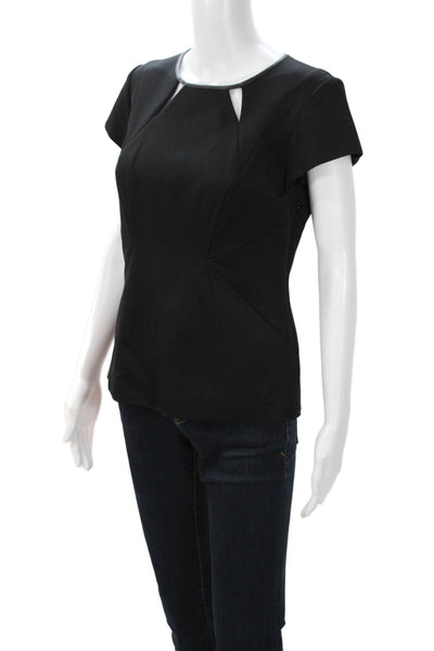Classiques Entier Women Blouse Black Viscose Round Neck Short Sleeve Zip Size S
