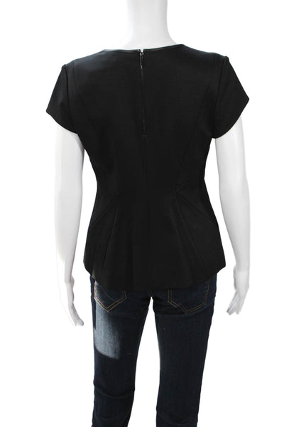 Classiques Entier Women Blouse Black Viscose Round Neck Short Sleeve Zip Size S