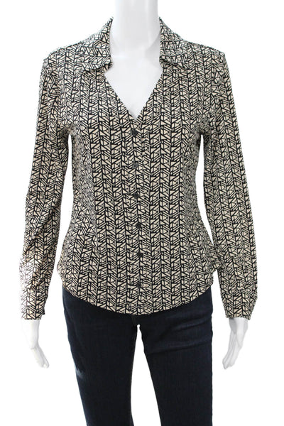 Vince Camuto Women Collared Geometric Button Up Blouse Beige Long Sleeve Size S
