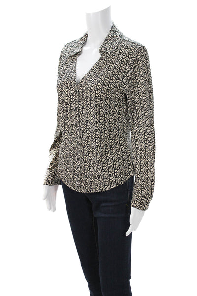 Vince Camuto Women Collared Geometric Button Up Blouse Beige Long Sleeve Size S