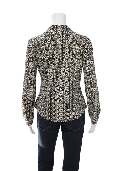 Vince Camuto Women Collared Geometric Button Up Blouse Beige Long Sleeve Size S