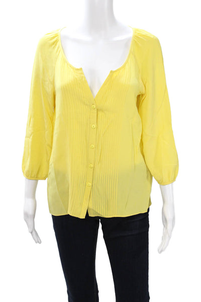 Tibi Womens Silk V-Neck 3/4 Sleeve Yellow Blouse Size 4