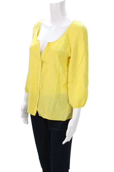 Tibi Womens Silk V-Neck 3/4 Sleeve Yellow Blouse Size 4
