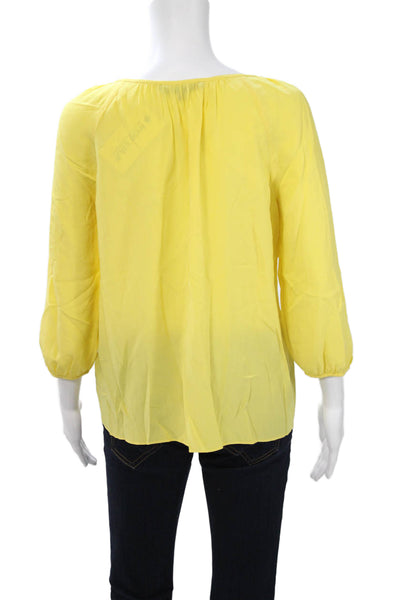 Tibi Womens Silk V-Neck 3/4 Sleeve Yellow Blouse Size 4