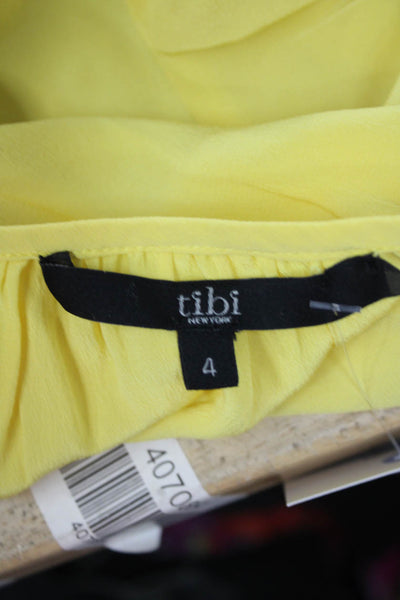 Tibi Womens Silk V-Neck 3/4 Sleeve Yellow Blouse Size 4