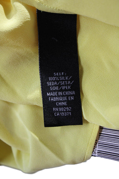 Tibi Womens Silk V-Neck 3/4 Sleeve Yellow Blouse Size 4