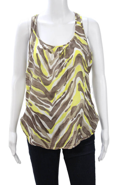 Trina Turk Women Brown Zebra Print Silk Spandex Sleeveless Neck Tank Size S
