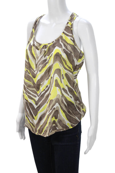 Trina Turk Women Brown Zebra Print Silk Spandex Sleeveless Neck Tank Size S