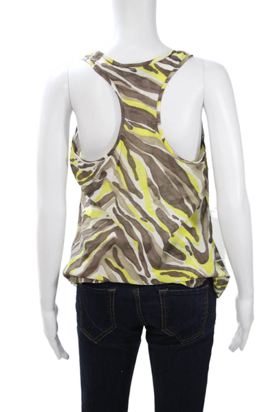 Trina Turk Women Brown Zebra Print Silk Spandex Sleeveless Neck Tank Size S