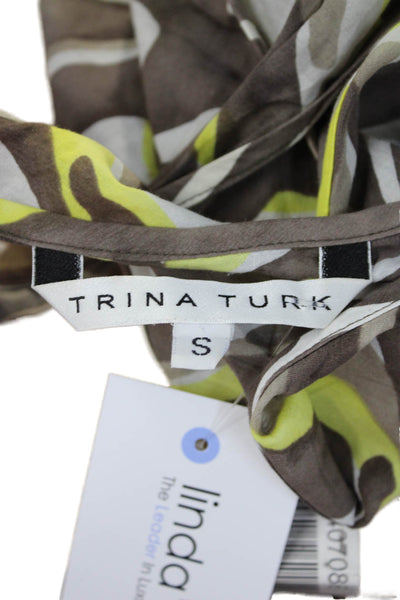 Trina Turk Women Brown Zebra Print Silk Spandex Sleeveless Neck Tank Size S