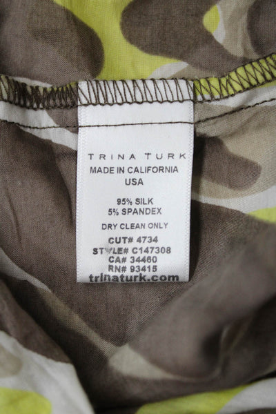 Trina Turk Women Brown Zebra Print Silk Spandex Sleeveless Neck Tank Size S