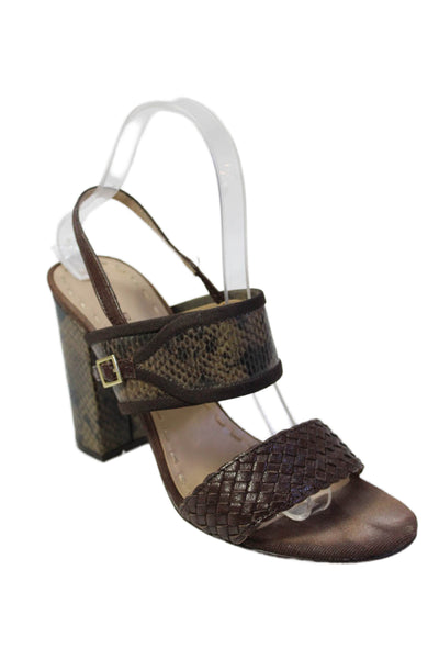 Tahari Womens Embossed Leather Block High Heels Jada Shoes Brown Size 7.5M
