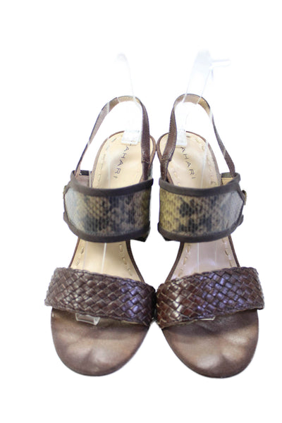 Tahari Womens Embossed Leather Block High Heels Jada Shoes Brown Size 7.5M