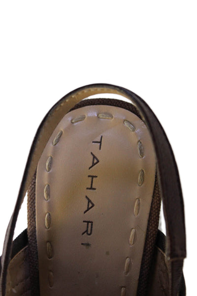 Tahari Womens Embossed Leather Block High Heels Jada Shoes Brown Size 7.5M