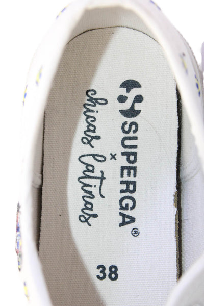 Superga X Chicas Latinas Womens Floral Embroidered Sneakers Shoes White Sz 6