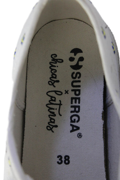 Superga X Chicas Latinas Womens Floral Embroidered Sneakers Shoes White Sz 6