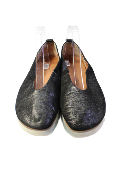 Kenneth Cole Womens Leather Slip On Platform Shoes Glittery Black Size 9