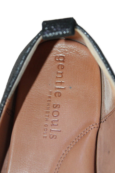 Kenneth Cole Womens Leather Slip On Platform Shoes Glittery Black Size 9