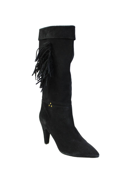 Jerome Dreyfuss Womens Leather Fringe Trim Boots Black Size 38 8