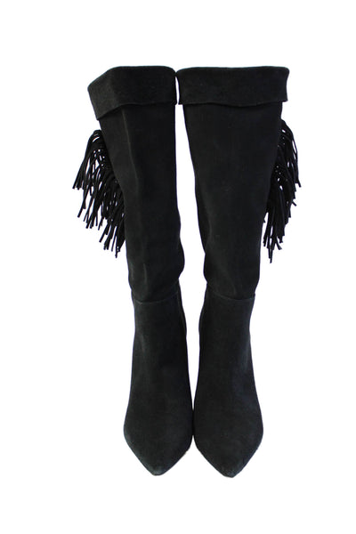 Jerome Dreyfuss Womens Leather Fringe Trim Boots Black Size 38 8