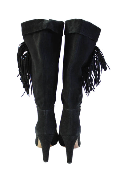 Jerome Dreyfuss Womens Leather Fringe Trim Boots Black Size 38 8