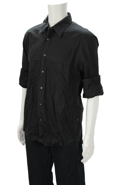 Boss Hugo Boss Mens Button Front Collared Long Sleeve Shirt Black Size XL