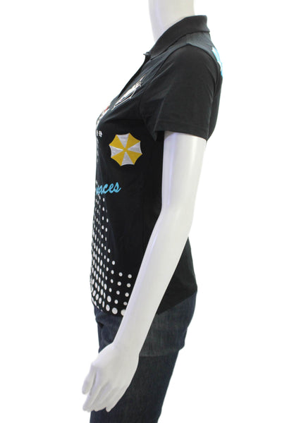 M.U Sports Women Collared Polo Short Sleeve Black Polka Dot Graphic Size 38