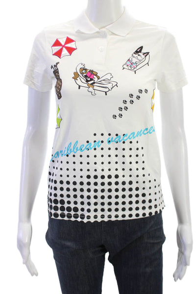 M.U Sports Women White Cotton Collared Polo Short Sleeve Polka Dot Size 38
