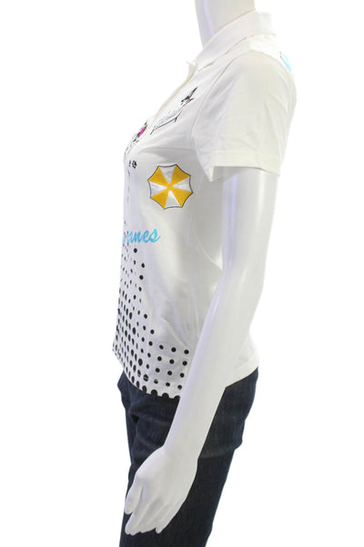 M.U Sports Women White Cotton Collared Polo Short Sleeve Polka Dot Size 38
