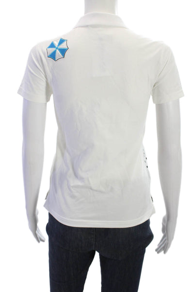 M.U Sports Women White Cotton Collared Polo Short Sleeve Polka Dot Size 38