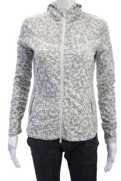 G/Fore Women Full Zip Hoodie Gray Floral High Neck Long Sleeve Size XS