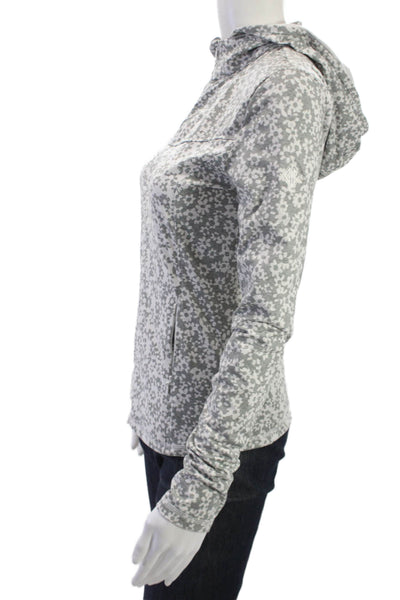 G/Fore Women Full Zip Hoodie Gray Floral High Neck Long Sleeve Size XS