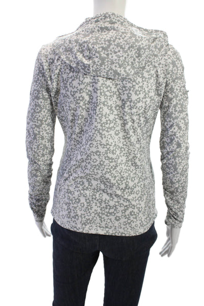 G/Fore Women Full Zip Hoodie Gray Floral High Neck Long Sleeve Size XS