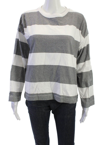 Madewell Women Striped Cotton Crew Neck Long Sleeve Jersey T-Shirt Gray Size S