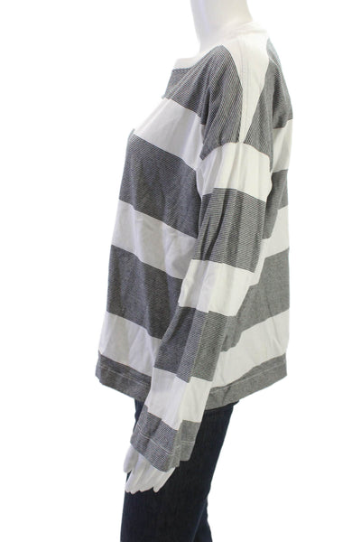 Madewell Women Striped Cotton Crew Neck Long Sleeve Jersey T-Shirt Gray Size S