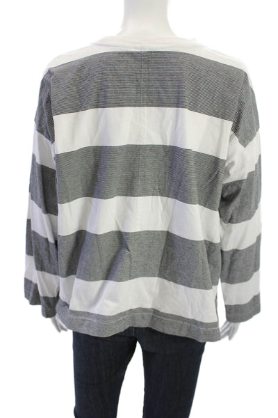 Madewell Women Striped Cotton Crew Neck Long Sleeve Jersey T-Shirt Gray Size S