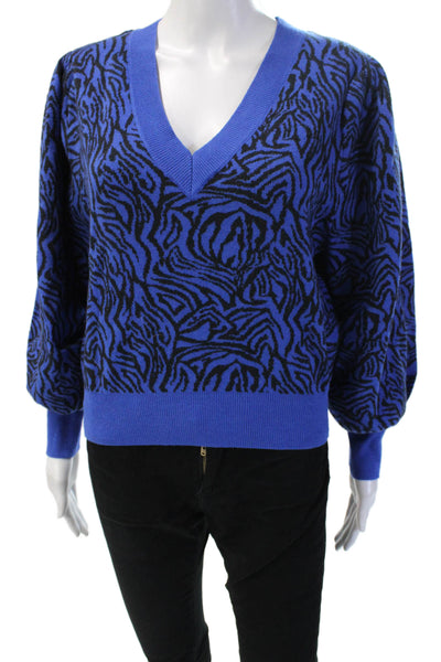 Moon River Unisex Black Animal Print V-Neck Zip Pullover Sweater Size XS