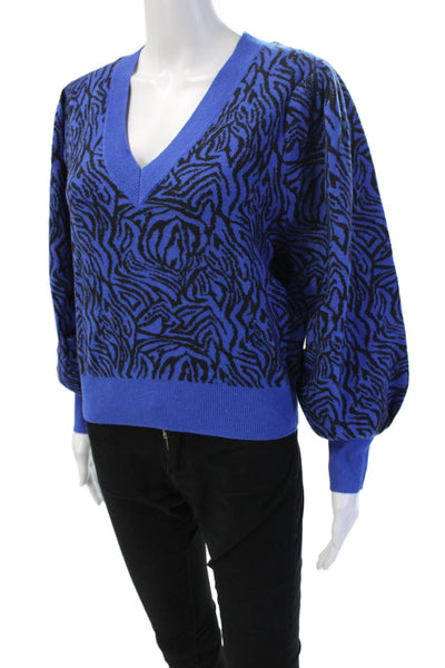 Moon River Unisex Black Animal Print V-Neck Zip Pullover Sweater Size XS