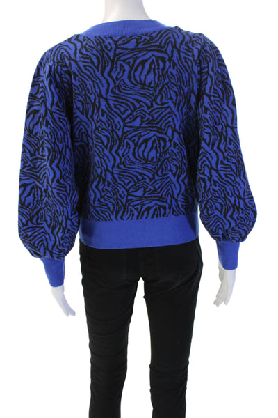 Moon River Unisex Black Animal Print V-Neck Zip Pullover Sweater Size XS