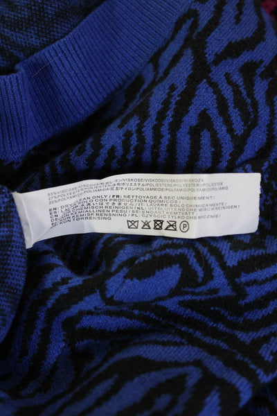 Moon River Unisex Black Animal Print V-Neck Zip Pullover Sweater Size XS
