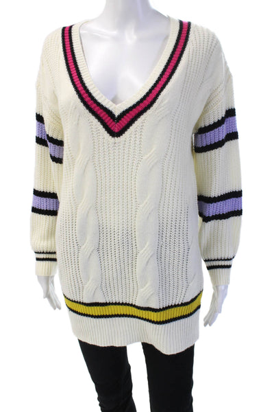 More To Come Unisex Pullover V-Neck Striped White Acrylic Long Sleeve Size XS